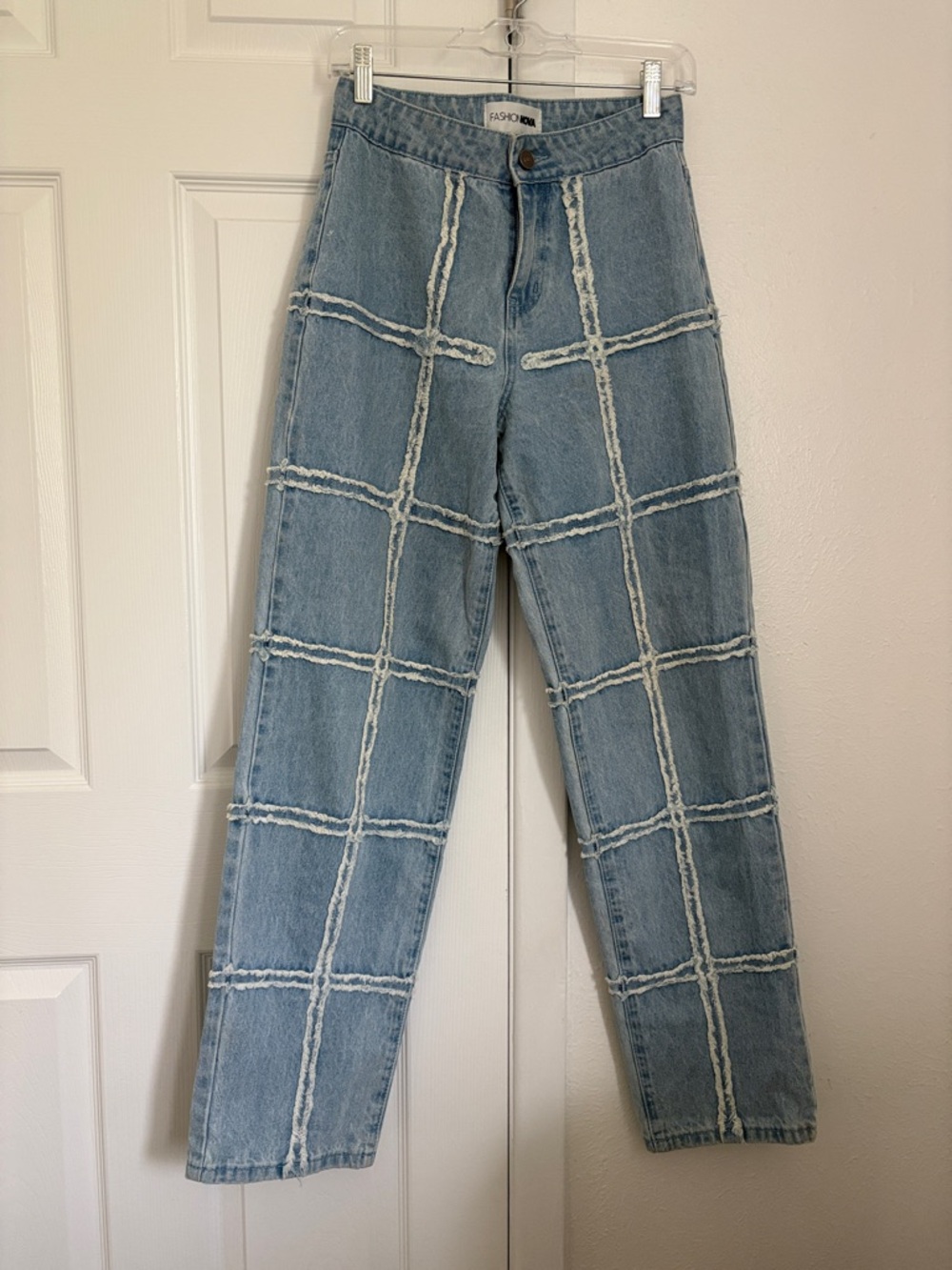 Fashion Nova Light Blue Distressed Seam Jeans